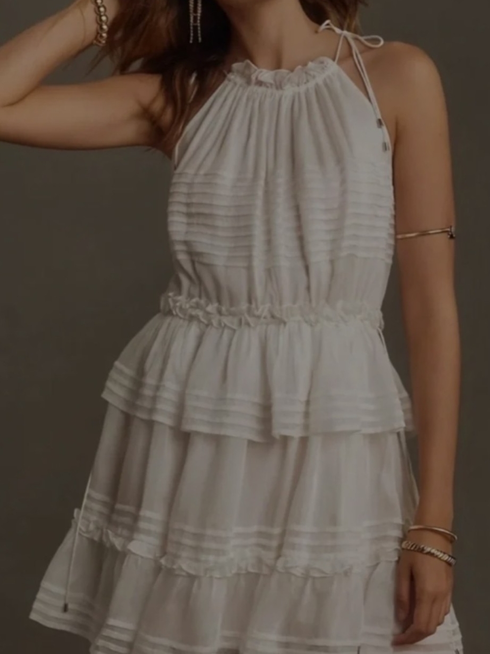 Anthropologie White Tiered Ruffle Dress, Brand New, Size S petit